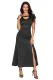 Grey Cold Shoulder Front Slit Flare Maxi Dress