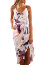 White Floral Print Boho Dress