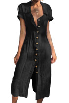 Black Summer Buttoned Casual Shirt Maxi Dress