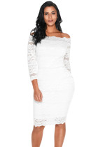 White Lace Scalloped Off Shoulder Midi Dress