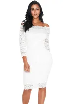 White Lace Scalloped Off Shoulder Midi Dress