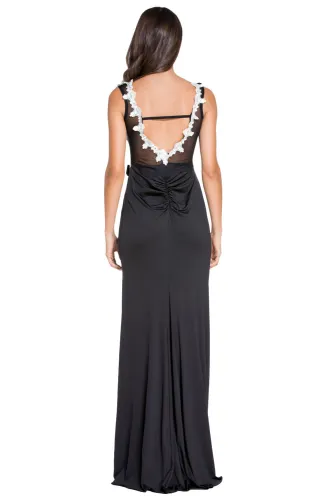 Embroidered Mesh Wrap Maxi Dress