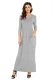 Grey Pocket Design 3/4 Sleeves Maxi Dress