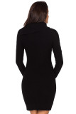 Asymmetric Buttoned Collar Black Bodycon Sweater Dress