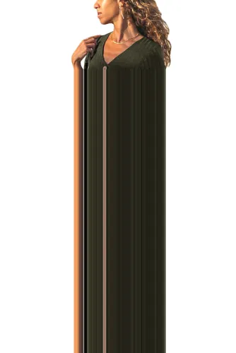 Army Green Button Front Long Sleeve Ribbed Midi Dress