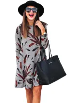 Gray Feather Graphic Pocket Tunic Dress