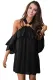 Black Adorable Sexy O Ring Detail Ruffle Dress