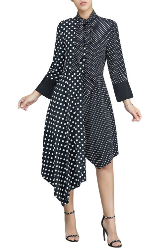 Black Polka Dot Asymmetric Vintage Dress