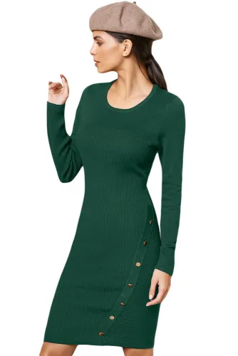 Green Button Detail Sweater Dress