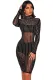 Black Iridescent Rhinestone Mock Neck Long Sleeves Dress