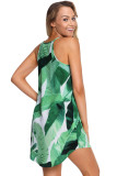 Green Leaf Print Sleeveless Dress