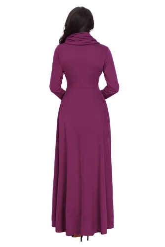Purple Cow Neck Long Sleeve Maxi Dress