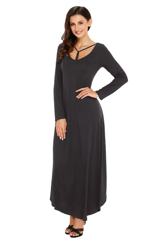 Black Y Strap Neckline Relaxed Long Jersey Dress