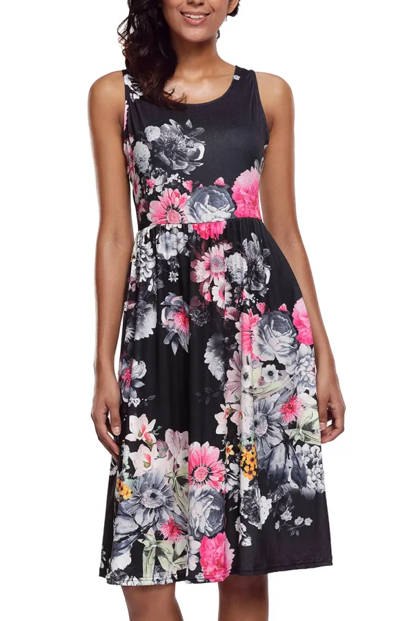 Fall in Love with Floral Print Boho Dress in Black
