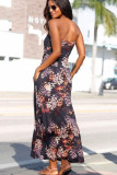 Purple Bohemian Bandeau Floral Print Maxi Dress