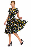 Dot Floral Print Keyhole Vintage Swing Dress