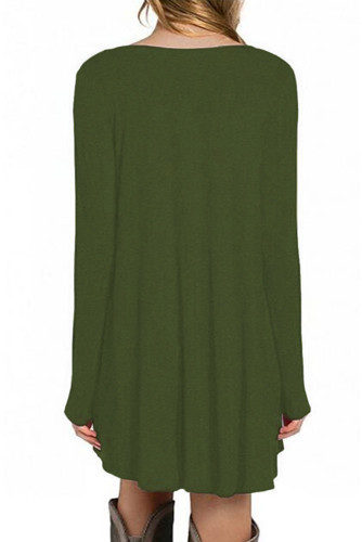 Green Long Sleeve Pocket Casual Loose T-shirt Dress