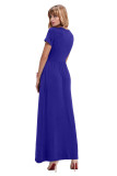 Blue Short Sleeve Ruched Waist Maxi Dress