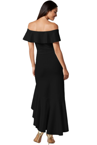 Black Ruffled Off Shoulder High Low Mermaid Dress