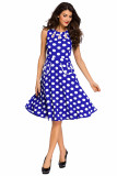Blue Polka Dot Bohemain Print Dress with Keyholes