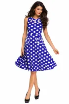 Blue Polka Dot Bohemain Print Dress with Keyholes
