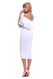 White Layered Ruffle Off Shoulder Midi Dress