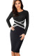 Black Contrast Waist Long Sleeve Sheath Dress