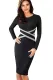 Black Contrast Waist Long Sleeve Sheath Dress