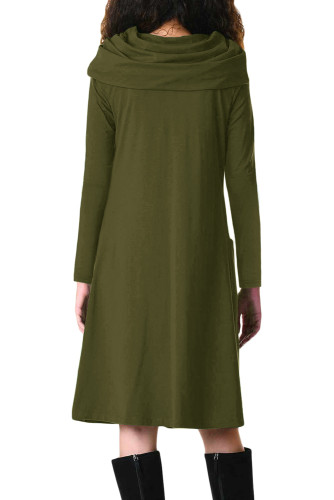 Olive Green Cowl Neck Long Sleeve Jersey Dress