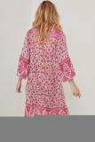 Pink Three-Quarter Sleeve Mid-Calf Print Dress