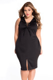 Black Lace-up Front Midi Dress