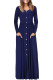 Navy Blue Button Front Pocket Style Casual Long Dress