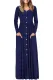 Navy Blue Button Front Pocket Style Casual Long Dress