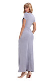 Gray Short Sleeve Ruched Waist Maxi Dress