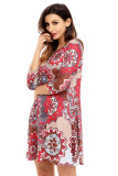 Bohemian Sunflower Print Grey Brown Dress