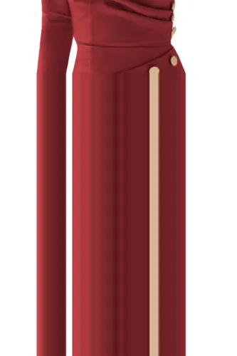 Asymmetric Button Detail Burgundy Ruched Midi Dress