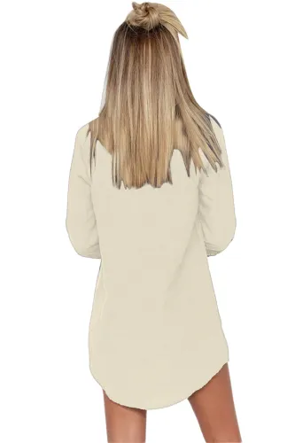 Oatmeal Button Neck Long Sleeve Shirt Dress
