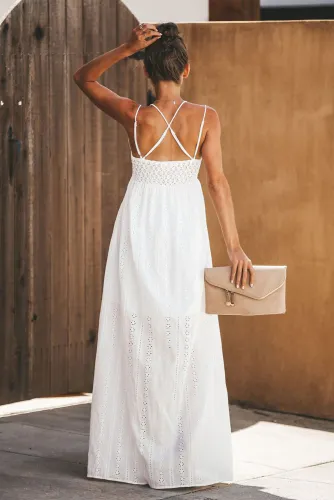 White Essence of Beauty Cotton Pocket Maxi Dress