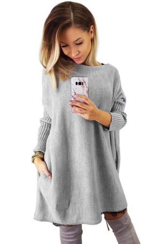 Gray Oversized Batwing Sleeve Sweater Dress