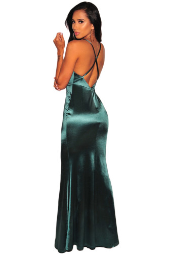 Emerald Green V Neck Crisscross Slit Mermaid Evening Dress