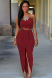 Date Red Cotton Two Piece Maxi Skirt Set