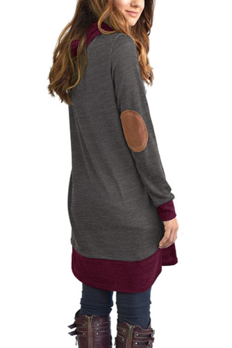Gray Elbow Patch Cowl Neck Tunic Dress