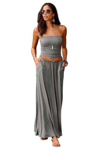 Gray Strapless Bodice Empire Waist Maxi Dress