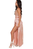 Apricot Sequined Silky Maxi Party Dress