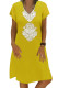 Yellow Summer Tribal Print V-Neck Shift Casual Dress