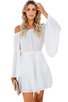 White Pocketed Off Shoulder Flare Dress