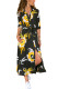 Black Yellow Floral Print Buttoned Belted Shirt Dress