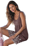 Bohemian Flowery Detail Coffee Short Tank Dress