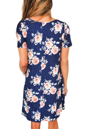 Blue Cross Strap Neck Summer Floral Dress