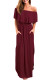Burgundy Flounce Off Shoulder Maxi Jersey Dress